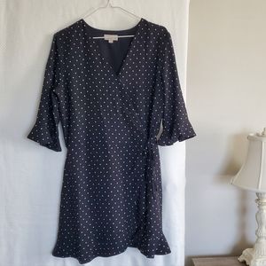 Wrap Dress LOFT Women's Size 8 Black with White Polka Dots and Ruffle Hem